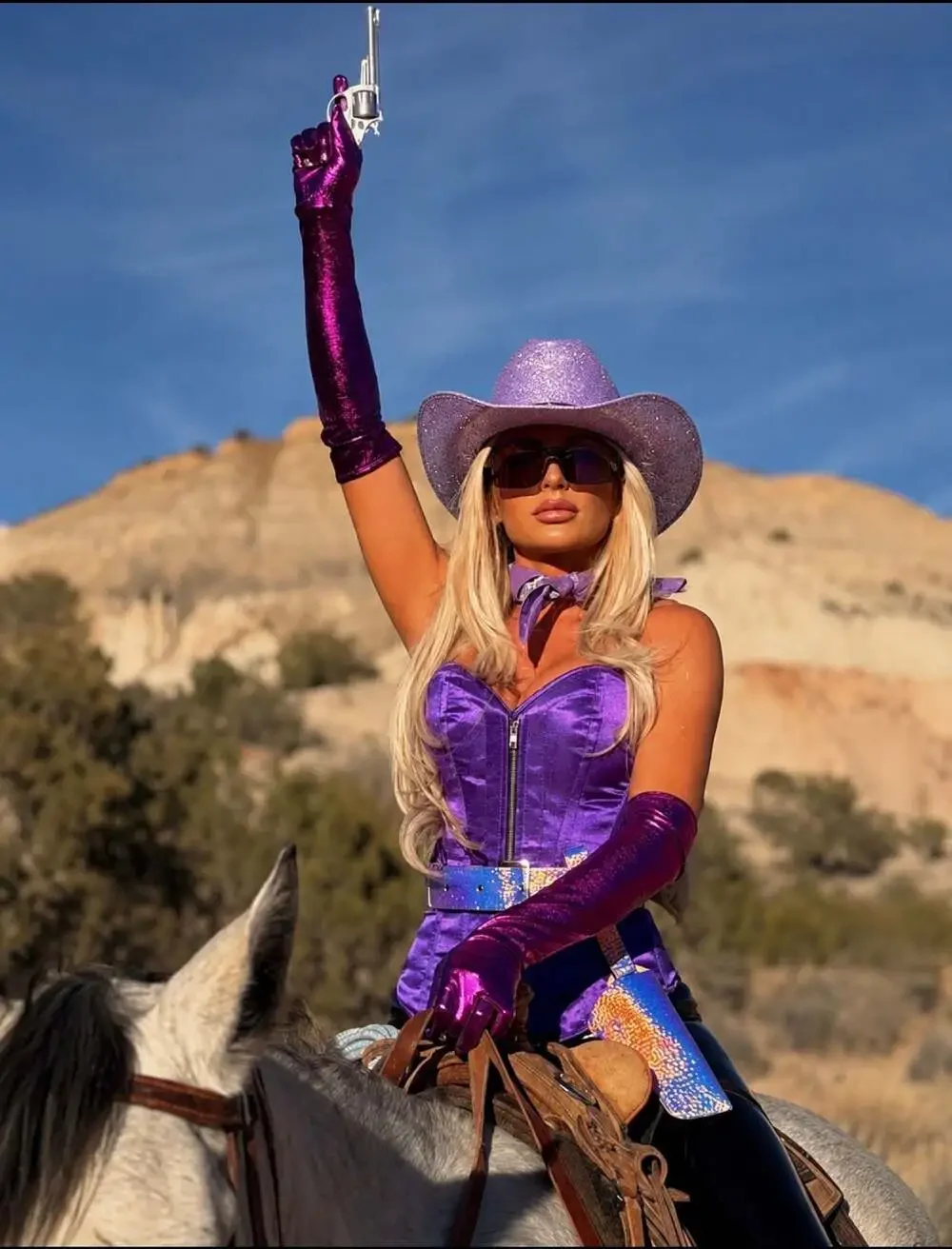 Justice Purple Glitter Cowboy Hat Wire Brim Disco Cowgirl Festival